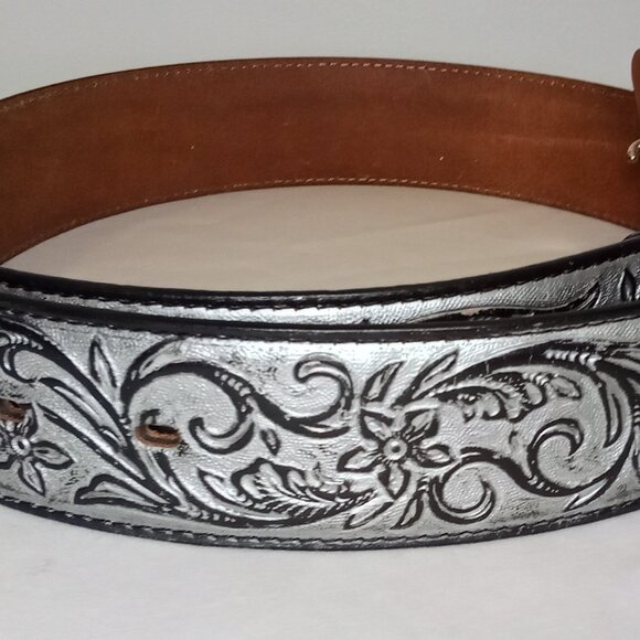 Justin Boots Ladies Belt Western Silver Black Rhinestone Buckle Size 34 - Picture 8 of 16